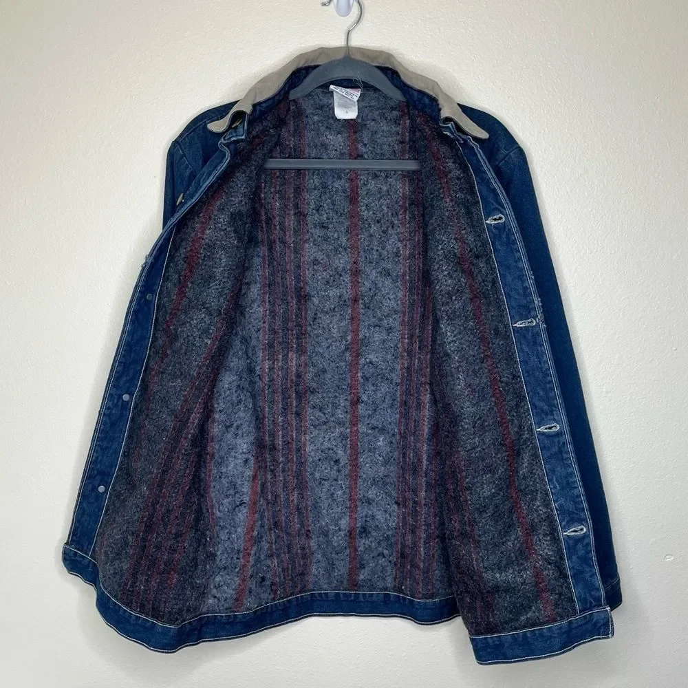 Vintage Pointer Blanket Lined Denim Barn Coat Chore Jacket THRASHED Men Small - Picture 2 of 14